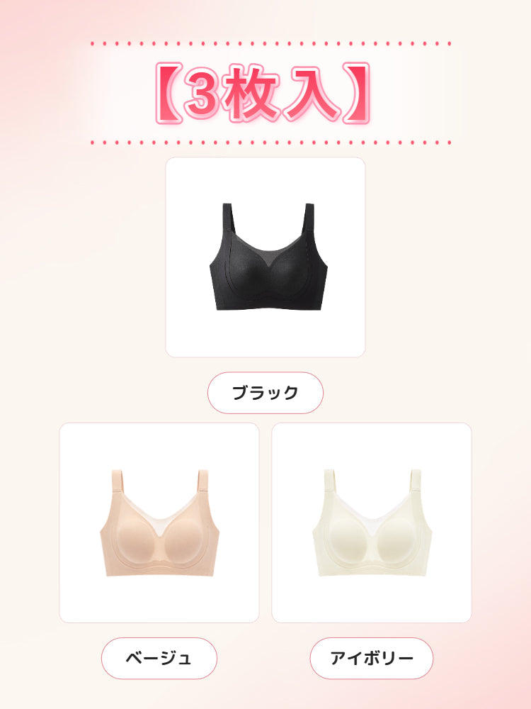 胸 を 小さく 見せる ブラ 【3枚入】ブラック&ベージュ&アイボリー VEIMIA