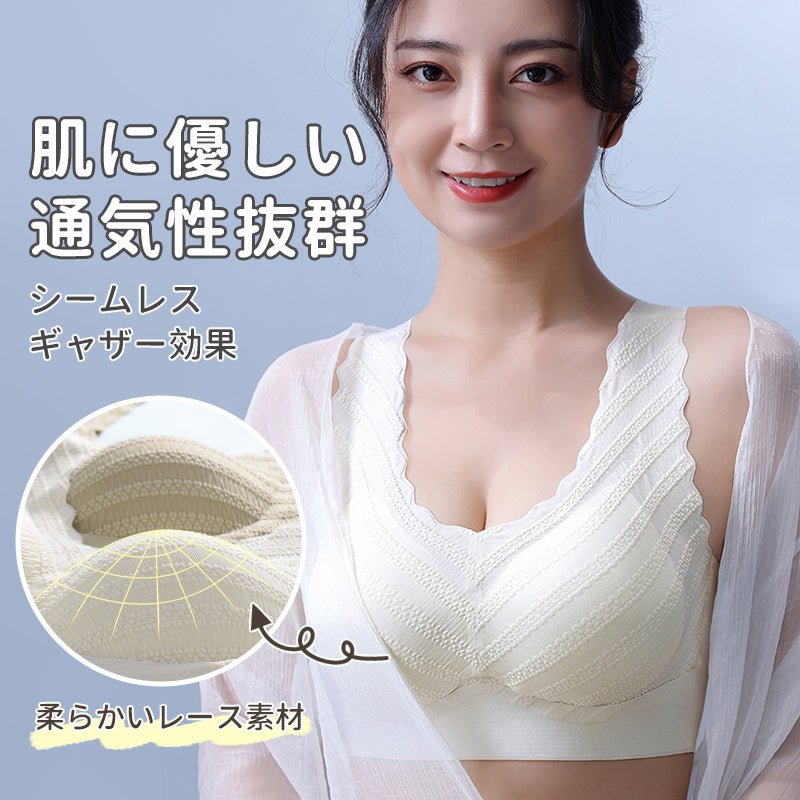 【兩件套裝 3,990 日圓】VEIMIA 大尺碼睡眠內衣 | 泡泡紗材質增添女性魅力，展現可愛風采。優異的透氣性，即使流汗也不悶熱。採用 3D 立體剪裁，溫柔支撐胸部。