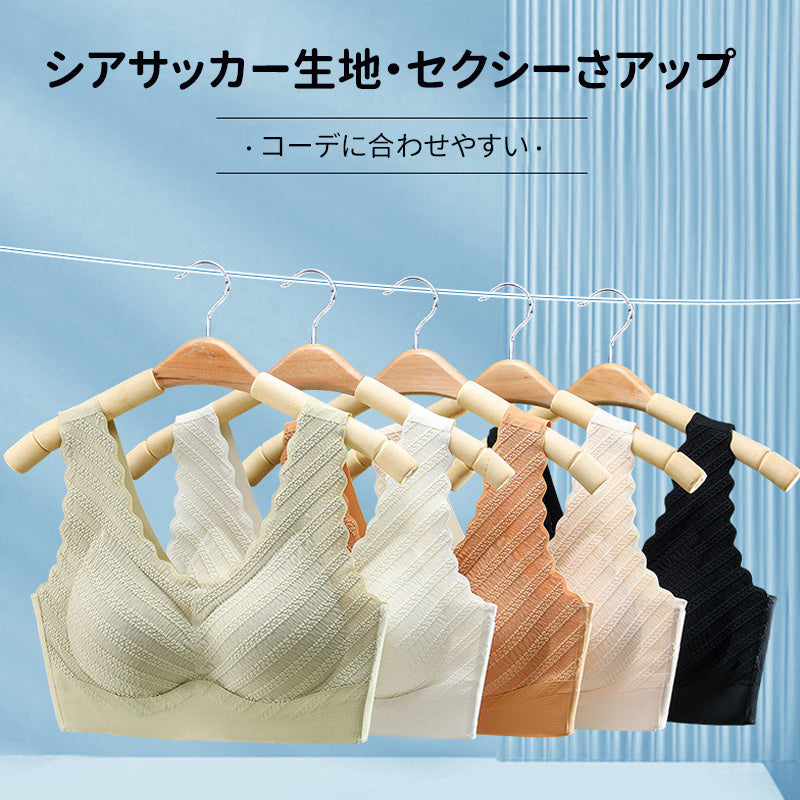 【兩件套裝 3,990 日圓】VEIMIA 大尺碼睡眠內衣 | 泡泡紗材質增添女性魅力，展現可愛風采。優異的透氣性，即使流汗也不悶熱。採用 3D 立體剪裁，溫柔支撐胸部。