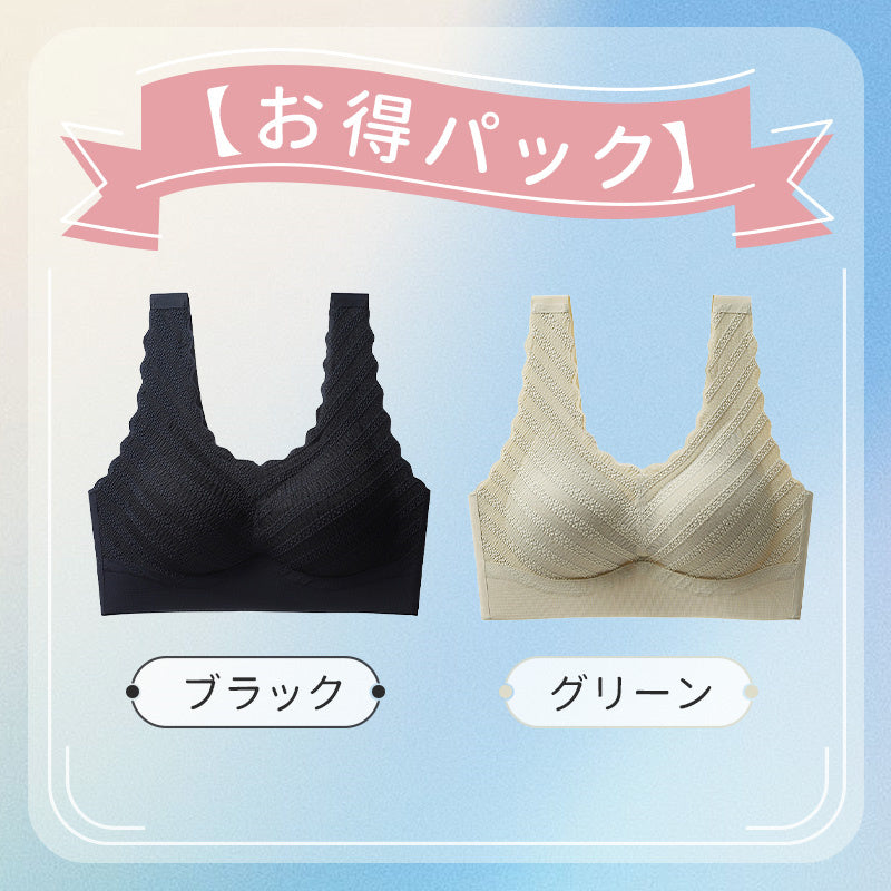 【兩件套裝 3,990 日圓】VEIMIA 大尺碼睡眠內衣 | 泡泡紗材質增添女性魅力，展現可愛風采。優異的透氣性，即使流汗也不悶熱。採用 3D 立體剪裁，溫柔支撐胸部。