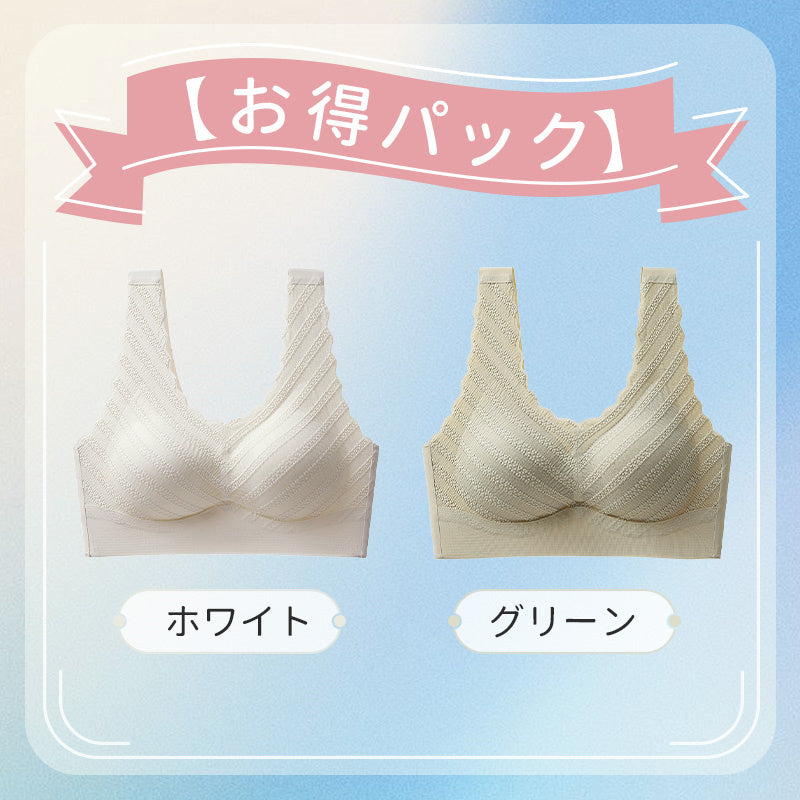 【兩件套裝 3,990 日圓】VEIMIA 大尺碼睡眠內衣 | 泡泡紗材質增添女性魅力，展現可愛風采。優異的透氣性，即使流汗也不悶熱。採用 3D 立體剪裁，溫柔支撐胸部。