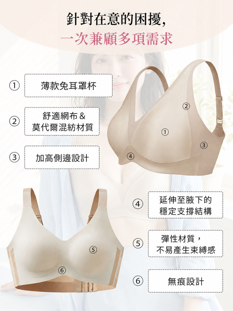 舒適文胸 薄款無鋼圈莫代爾混紡加高側邊穩定支撐 veimia