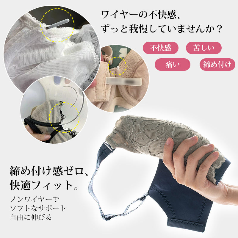 VEIMIA 大胸顯小內衣｜豐盈胸型也能自然包覆。專為豐盈胸型打造的甜美款式，視覺修飾胸前線條。高側邊包覆設計搭配加寬肩帶，提升包覆與支撐感，穿著更加舒適。細緻蕾絲設計，修飾自然身形輪廓，展現優雅質感。