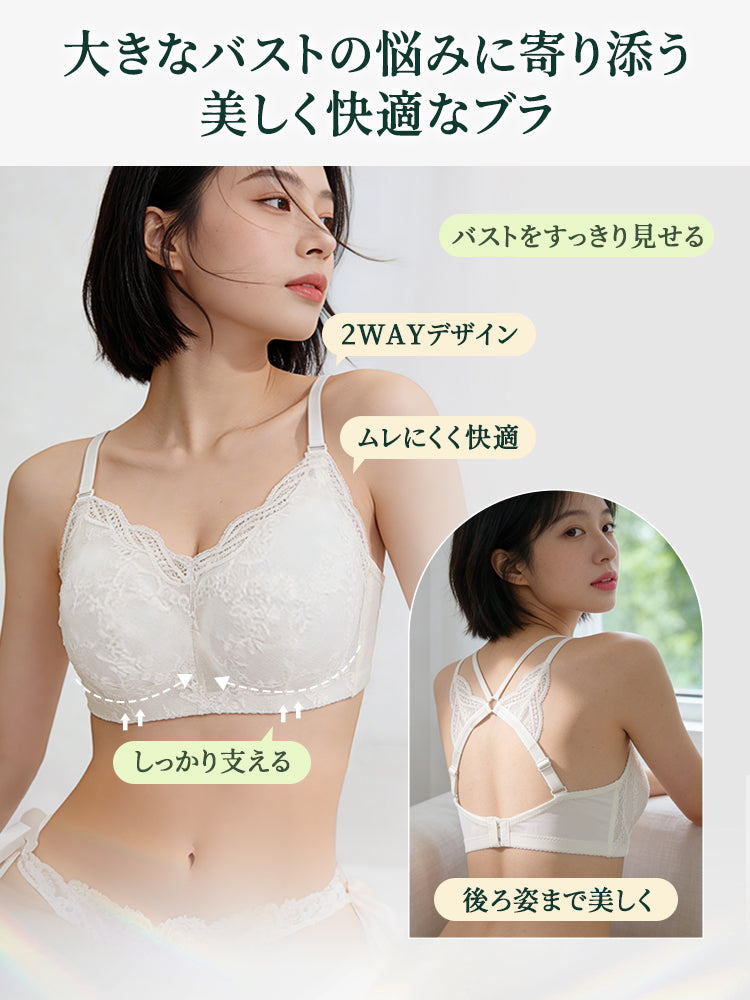 【兩件裝 7,980 日圓】VEIMIA 蕾絲胸罩 | 即使是大尺碼胸圍也能美化背部線條，提供良好支撐，適合想以精緻蕾絲展現美麗的您