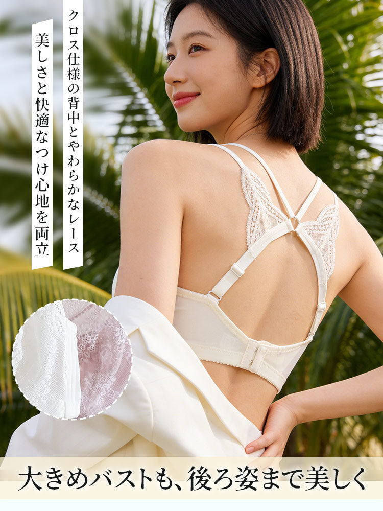 【兩件裝 7,980 日圓】VEIMIA 蕾絲胸罩 | 即使是大尺碼胸圍也能美化背部線條，提供良好支撐，適合想以精緻蕾絲展現美麗的您