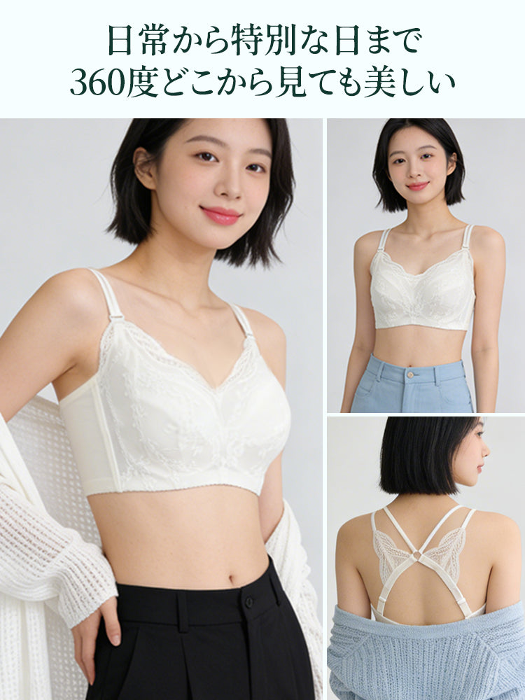 【兩件裝 7,980 日圓】VEIMIA 蕾絲胸罩 | 即使是大尺碼胸圍也能美化背部線條，提供良好支撐，適合想以精緻蕾絲展現美麗的您