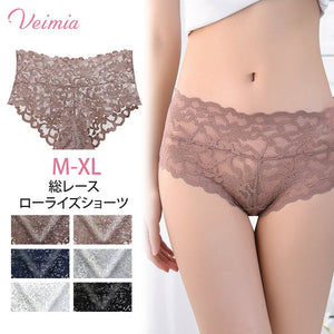 VEIMIA【全蕾絲低腰內褲】【3件組NT$1,190】褲底抗菌加工！透氣性與伸縮性俱佳，完整包覆臀部，實現舒適感受！