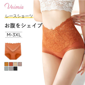 VEIMIA【蕾絲高腰內褲】【5件組4980日圓】100%純棉褲底，抗菌防臭。不卡臀，穿著舒適。