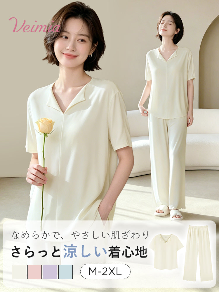 【2件套11,880日元】VEIMIA 居家服 | 輕薄涼爽觸感 柔滑親膚 附胸墊 居家或有客人來訪都安心