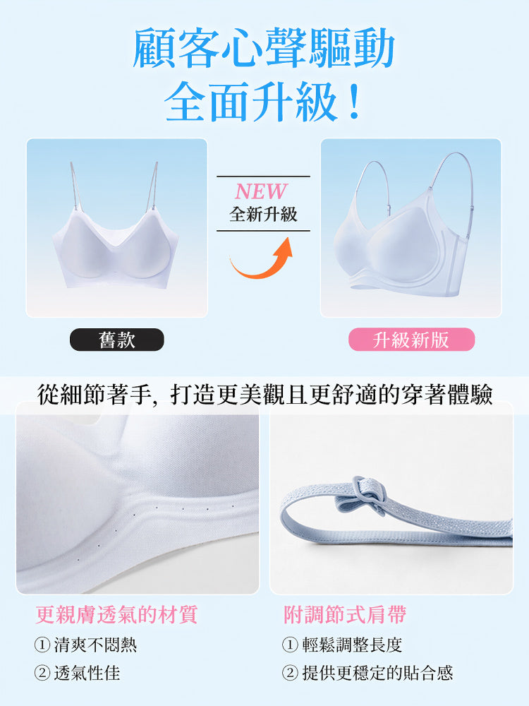 VEIMIA 涼感無痕內衣 | 涼感親膚無痕設計，清爽舒適一整天！宛如裸肌般的輕盈穿著感，柔和支撐搭配細肩帶設計，不易外露。搭配輕薄上衣也不易透出，展現優美身形輪廓。