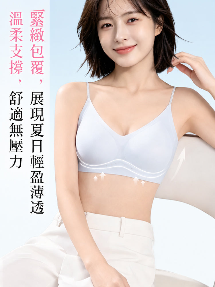 VEIMIA 涼感無痕內衣 | 涼感親膚無痕設計，清爽舒適一整天！宛如裸肌般的輕盈穿著感，柔和支撐搭配細肩帶設計，不易外露。搭配輕薄上衣也不易透出，展現優美身形輪廓。