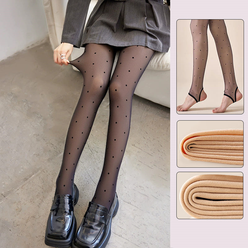 【2入組特價¥4,990日圓】VEIMIA 裏起毛褲襪 | 可愛圓點圖案💕不易勾紗，耐穿性極佳。自然透膚，讓您展現美麗肌膚！輕微壓力，緊緻腹部，打造纖細身形。